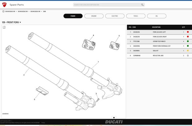 Original Ducati Desmosedici FORK LEG ASSY, SET Öhlins - 34520221A - 34420221A